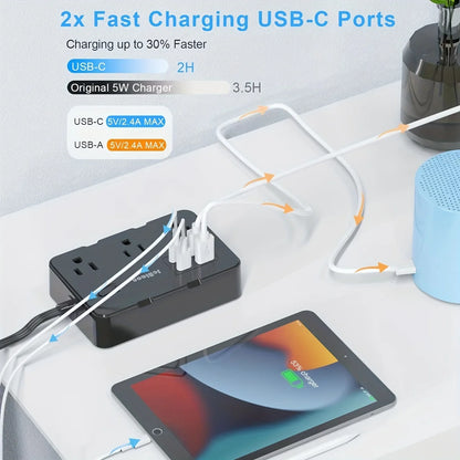 Ultra Thin Flat Plug Extension Cord with 4 USB Ports